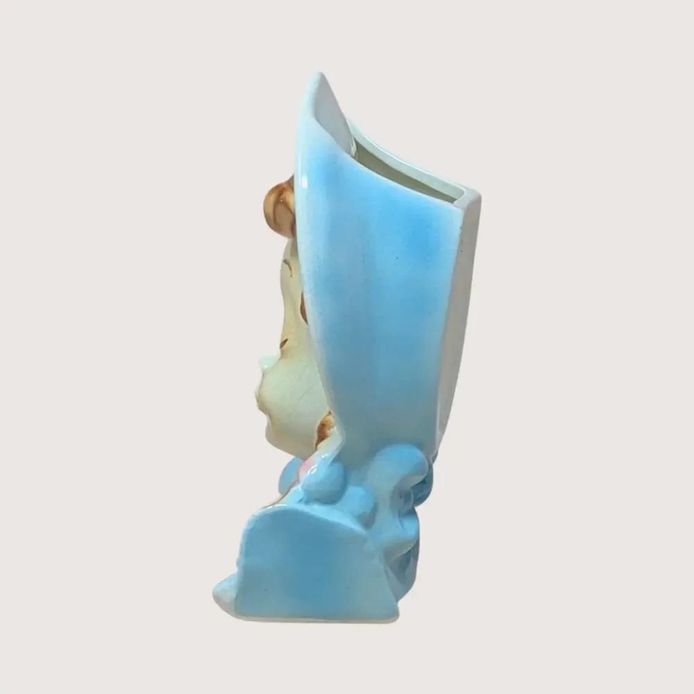 1950s Royal Copley Ceramic Lady Bonnet Wall Pocket Planter Pair